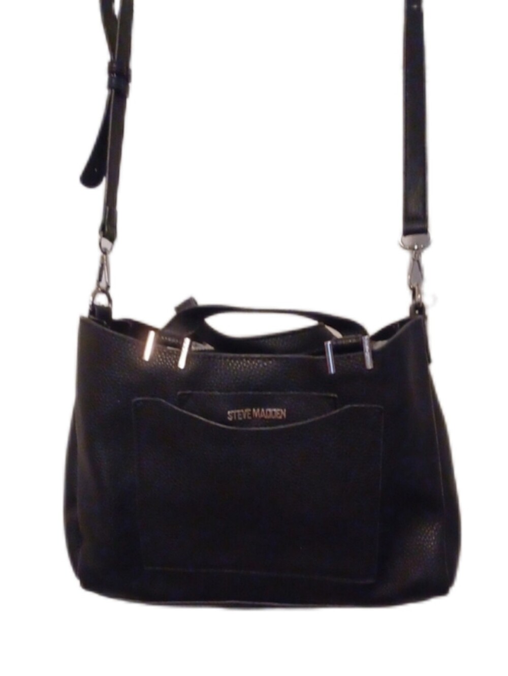 > Black Fuax Leather Tote Bag - Classic Everyday Handbag With Insert